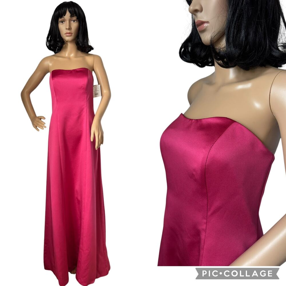 NWT David's Bridal strapless A line satin column maxi gown watermellon 8